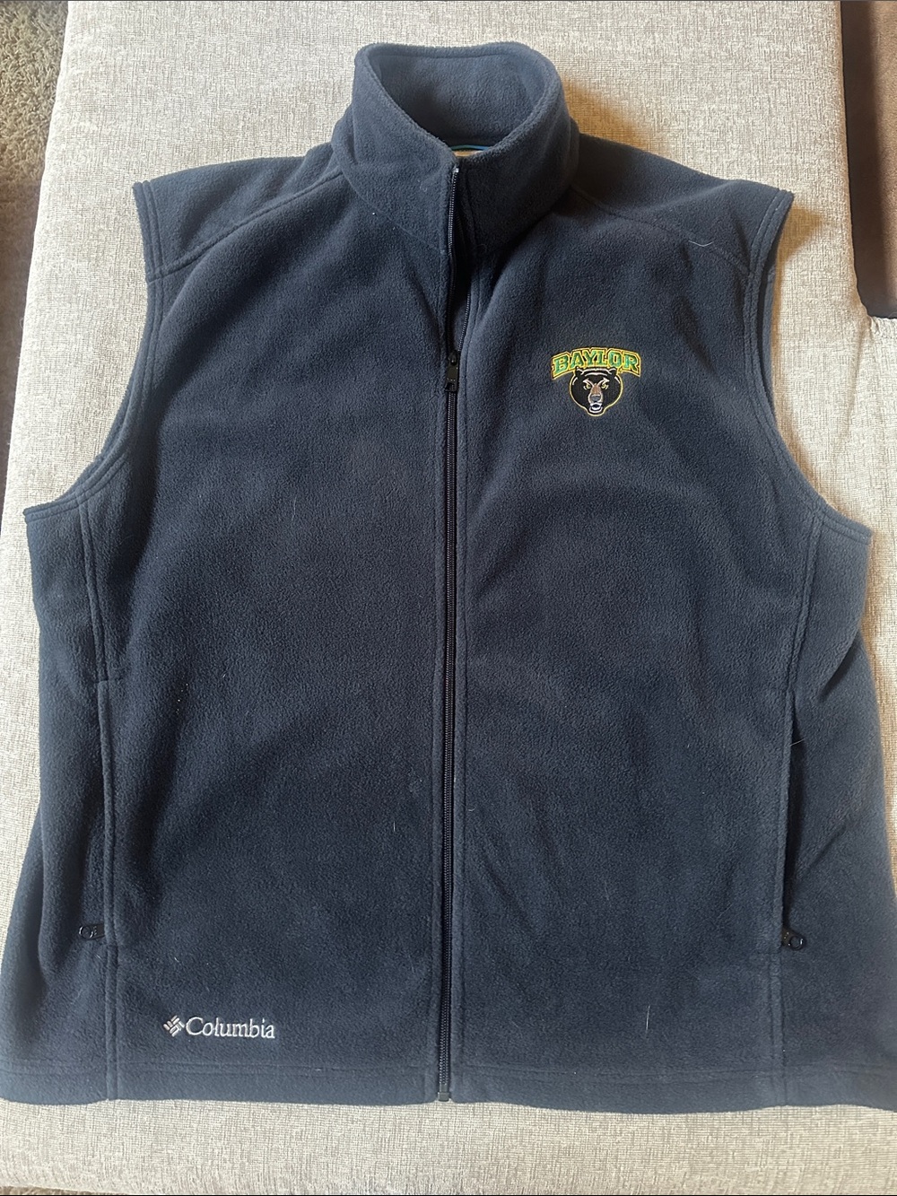 Columbia Black Fleece Zip Vest with Embroidered Baylor Bear XL